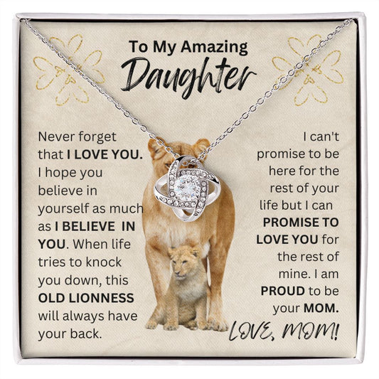To My Amazing Daughter | Lion | Love Mom | Love Knot Necklace