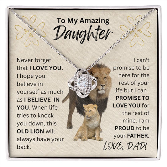 To My Amazing Daughter | Lion | Love Dad | Love Knot Necklace